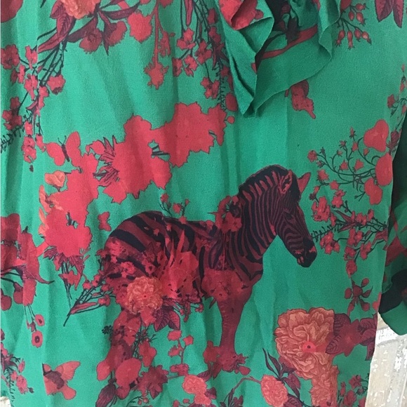 Falguni Shane Peacock Tunic Dress Top 100% Crepe Sz. M Floral Print W/ Zebras - Picture 5 of 11